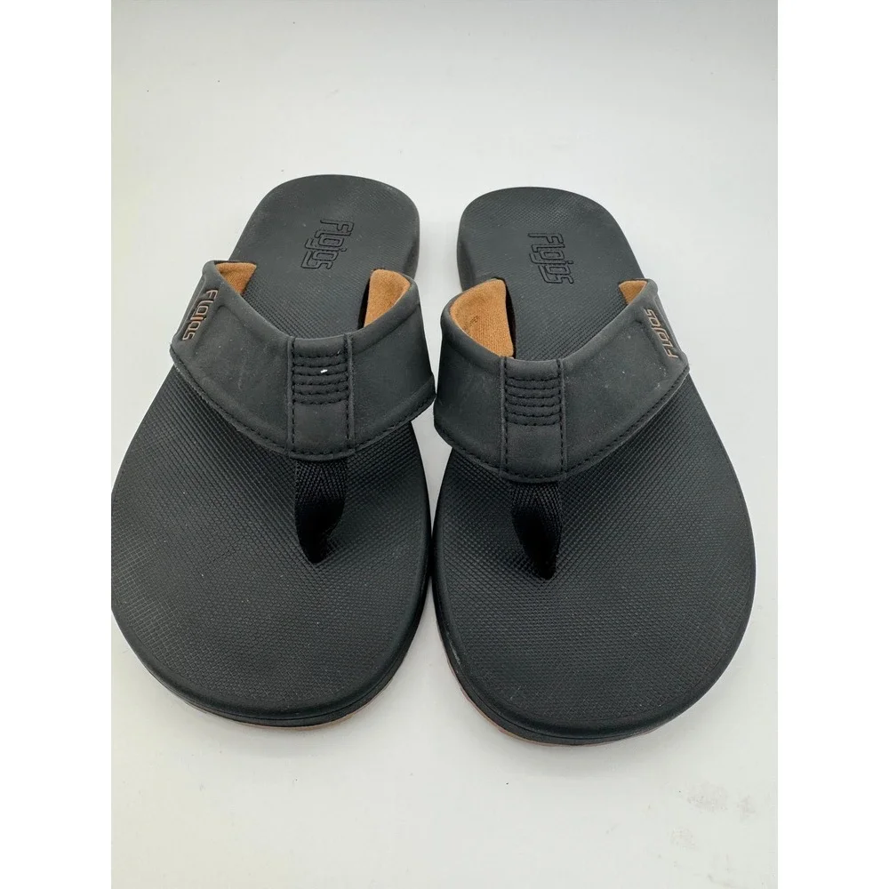 Flojos‎ Mens Flip Flops Size 9 Black Comfort Sandals Casual Beach Thong